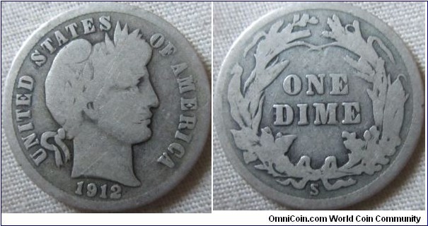 1912 S Dime, in fair grade