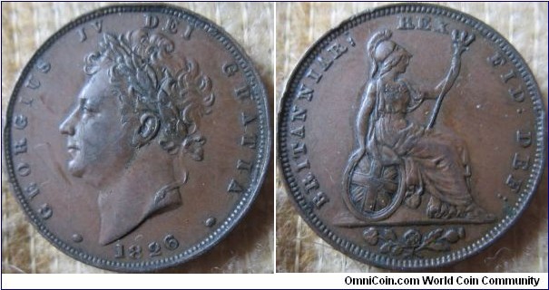 1826 farthing, EF grade, beautiful coin