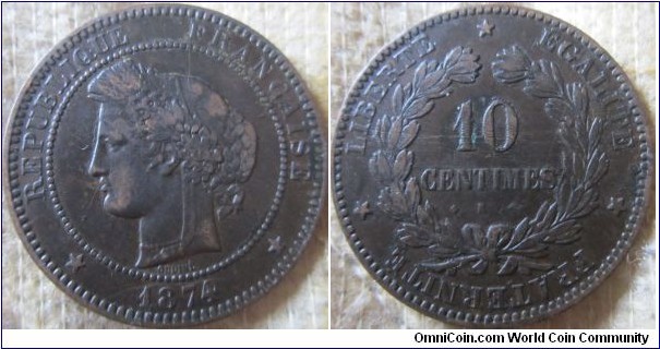 1874 10 centimes, possibly K.