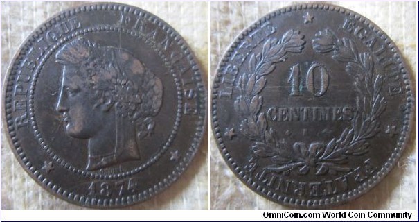 1874 10 centimes, possibly K.