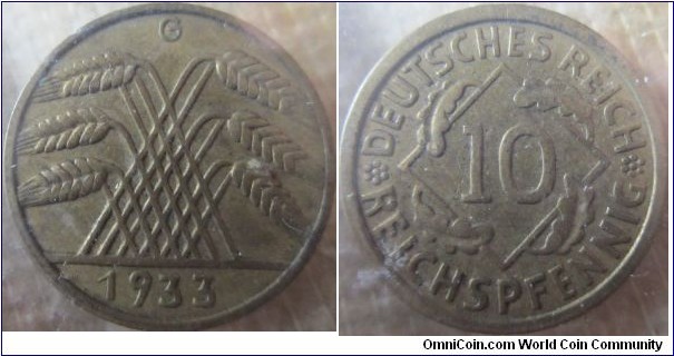 1933 G 10 pfennig 1.050.000 minted