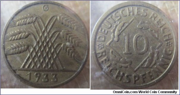 1933 G 10 pfennig 1.050.000 minted