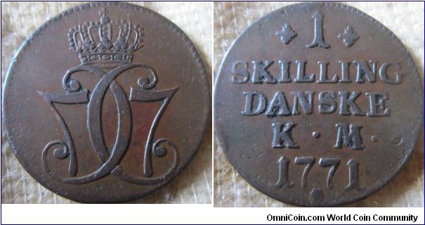 1771 Skilling, VF, perhaps EF