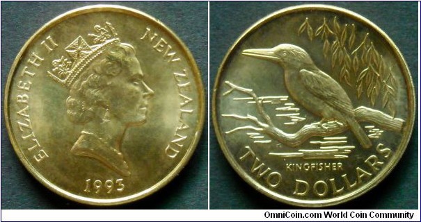 New Zealand 2 dollars.
1993, Kingfisher.