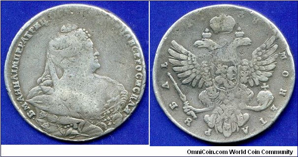 1 Roubl.
Russian Empire.
Anna Ioanovna (1730-1740).


Ag802f. 22,85gr.