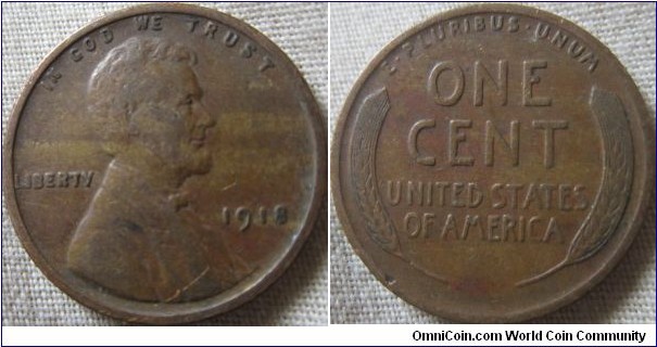 fine grade 1918 cent with metal mix error