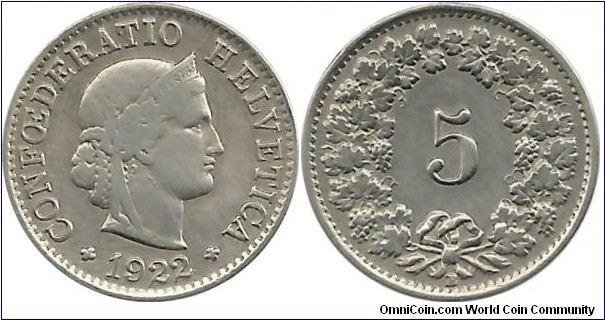 Switzerland 5 Rappen 1922