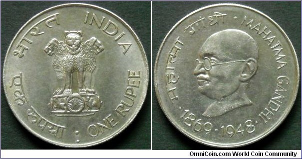 India 1 rupee.
1969, Mahatma Gandhi.
Bombay Mint.