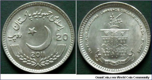 Pakistan 20 rupees.
2011, Lawrence College.