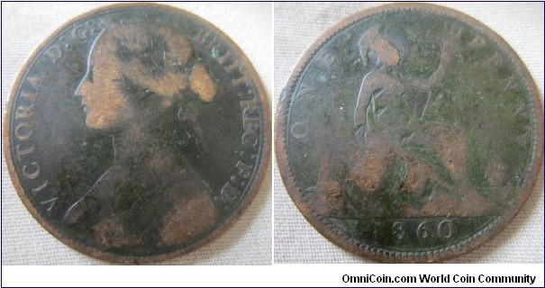 1860 penny 4+D fair grade