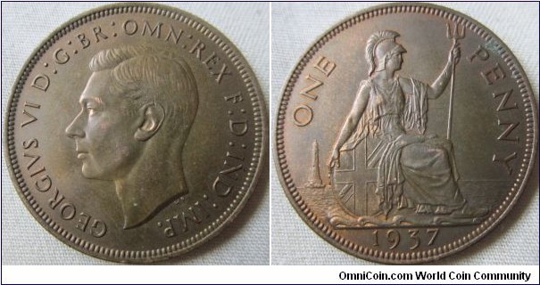 1937 penny, EF grade