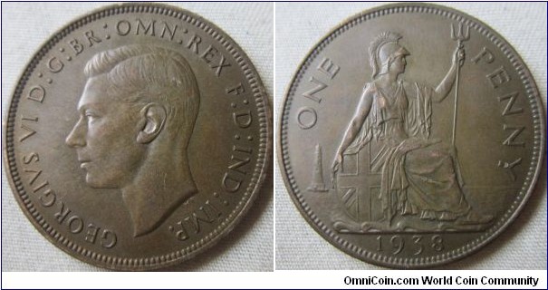 1938 penny, EF grade