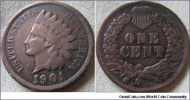 1901 cent, cleaned at some point but F