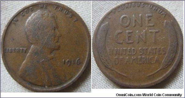 1916 cent, very low grade