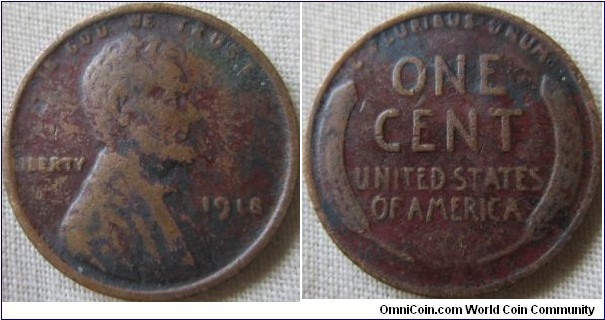 1918 cent, low grade
