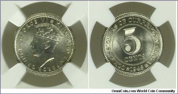 Malaya 5 Cents 1943 KM#3a MS63