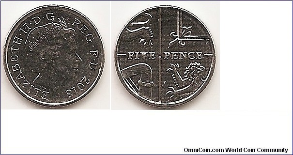 5 Pence
KM#1109d
3.2500 g., Nickel Plated Steel, 18 mm.Ruler: Elizabeth II Obv: Head with tiara right Rev: Section of Royal Arms - Center of shield