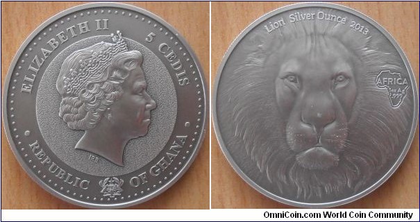 5 Cedis - Lion - 1 oz 0.999 silver antique finish - mintage 2,000