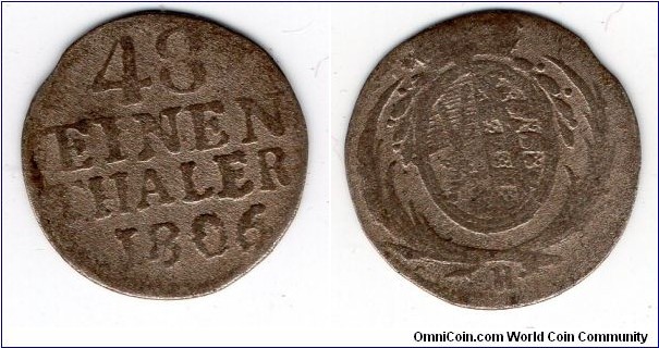 Saxony 
1-48th of a Thaler
Elector of Saxony Frederick Augustus I