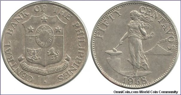 Philippines 50 Centavos 1958 (I clean the coin)