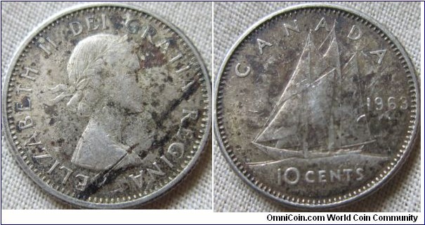 1963 Canada 10 cents in silver