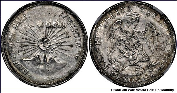 Guerrero 2 Pesos (Dos). NGC MS61.