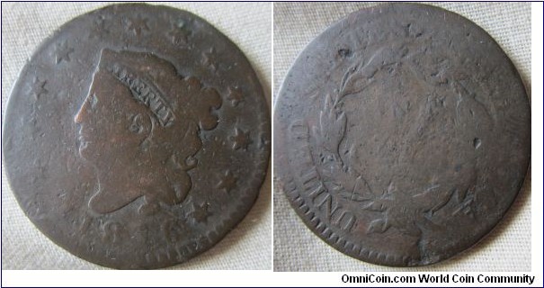 1826 US cent, low grade