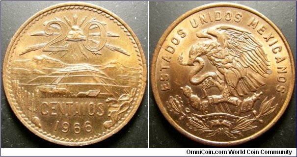 Mexico 1966 20 centavos. Weight: 10.01g. 