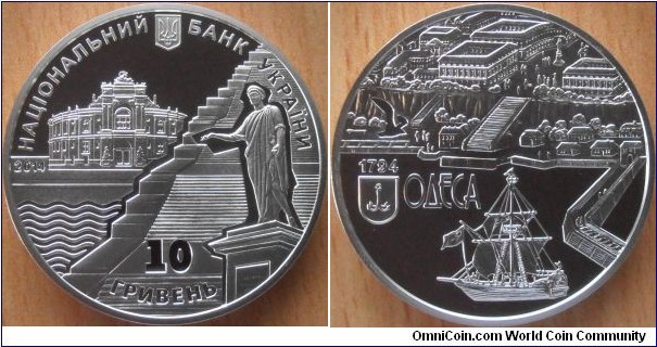 10 Hryvnia - 220 years of Odessa - 33.74 g Ag .925 silver Proof - mintage 3,000