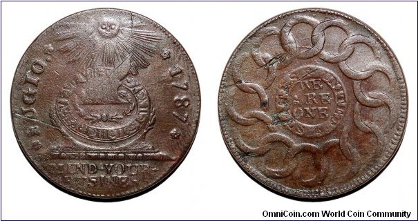 UNITED STATES~Fugio Cent 1787. First coinage of the U.S. *VERY RARE*