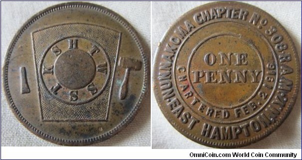 1916 Masonic penny East Hampton N.Y