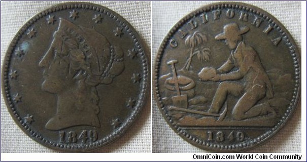 1849 dated California copper token 