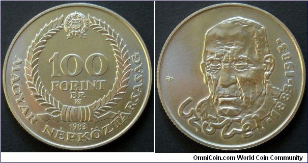 Hungary 100 forint.
1983, Bela Czobel, (1883-1976) Hungarian painter. 