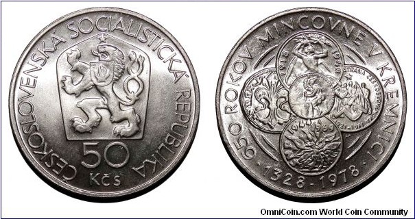 CZECHOSLOVAKIA (SOCIALIST REPUBLIC)~50 Koruna 1978. 650th Anniversary: Kremnica Mint *SCARCE*