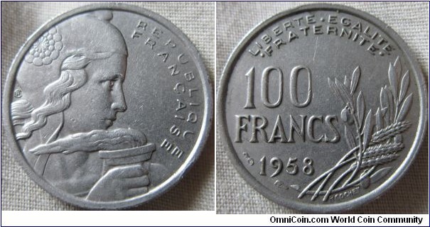 scarce 1958 100 franc no mintmark