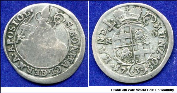 3 kreuzer.
Bishopric Fulda.
Amandus Freiherr von Buseck (1737-1756).


Bilon.