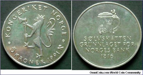 Norway 5 kroner.
1991, 175 years of the Bank of Norway.