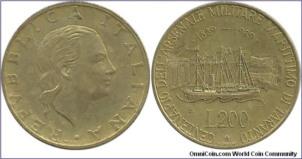 Italy 200 Lire 1989 - Taranto Naval Yards