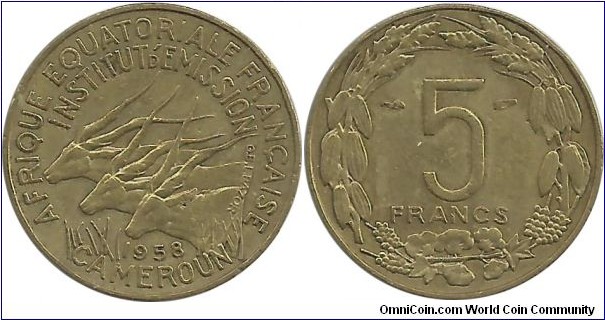 FrenchEquatorialAfrica 5 Francs 1958