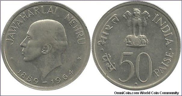 India-Republic 50 Paise ND(1964)(B)-English Legend