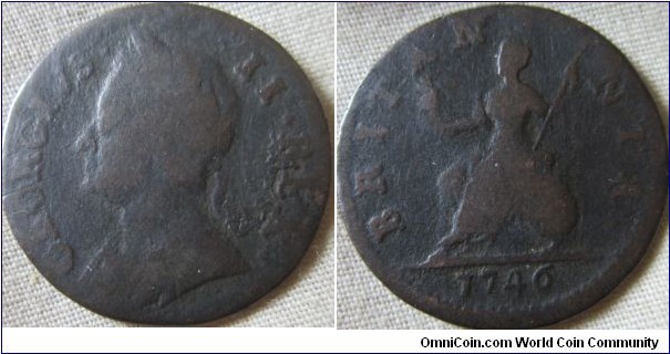 1746 farthing very worn