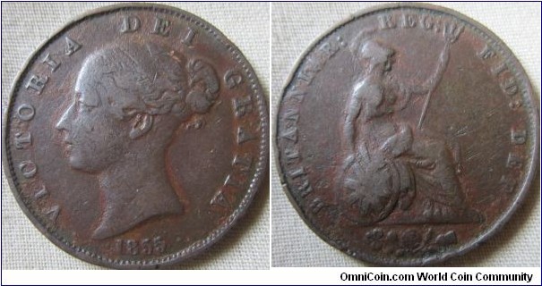 1855 halfpenny, fine grade