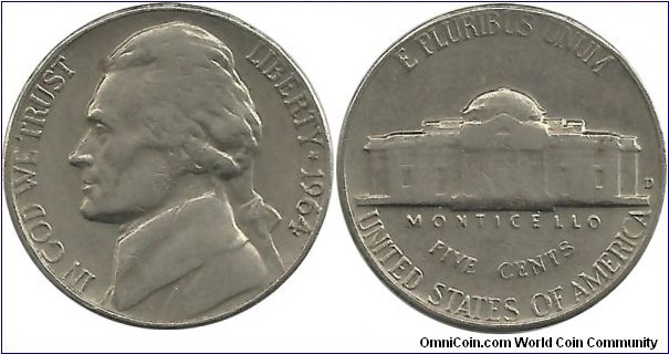 USA 5 Cents 1964D