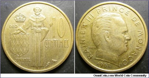 Monaco 1962 10 centimes. Weight: 2.96g. 