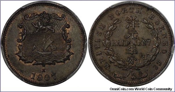 British North Borneo 1/2 Cent. PCGS MS63BN.