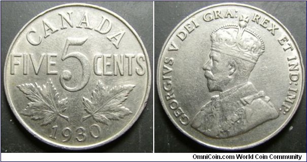 Canada 1930 5 cents. Weight: 4.56g. 