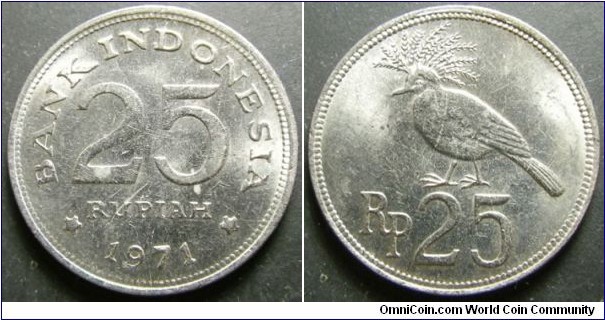 Indonesia 1971 25 rupiah. Weight: 3.51g. 