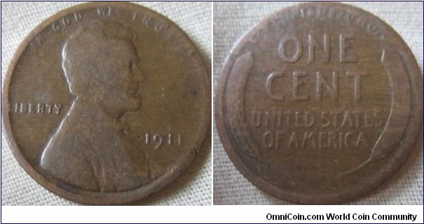 very worn 1911 cent