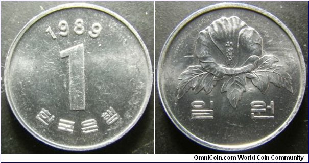 South Korea 1989 1 won. No longer in circulation. 