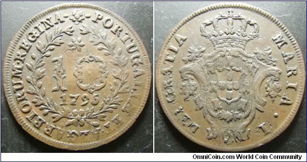 Azores 1795 10 reis overstruck over older Portugal 5 reis. Weight: 6.36g. 